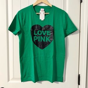 Victoria’s Secret Pink cotton logo T-shirt tee green Women’s size small NWT